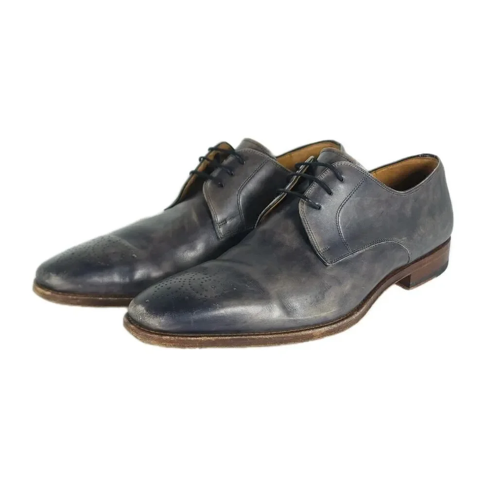 Magnanni Men's Gerard US9M Gray Leather Medallion Toe Oxfords Derby Shoes